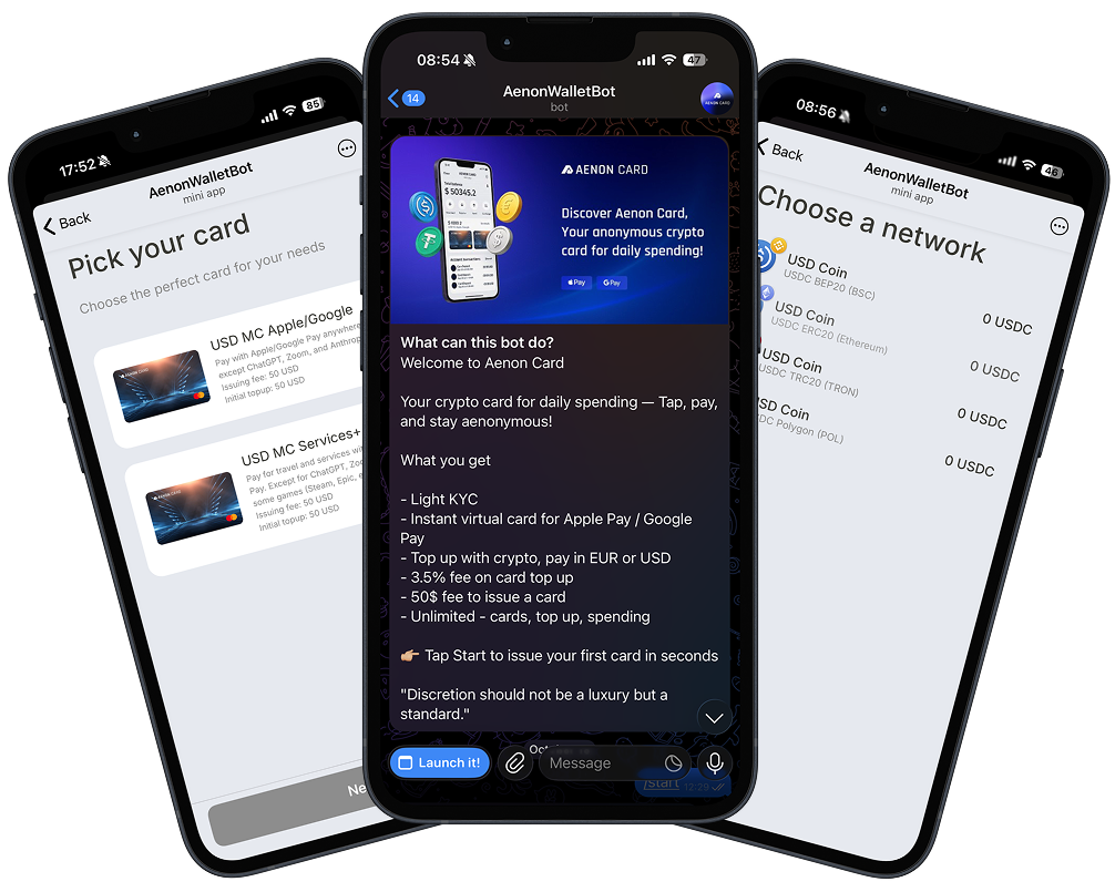 Aenon Card mini-app and pick your virtual card screen.